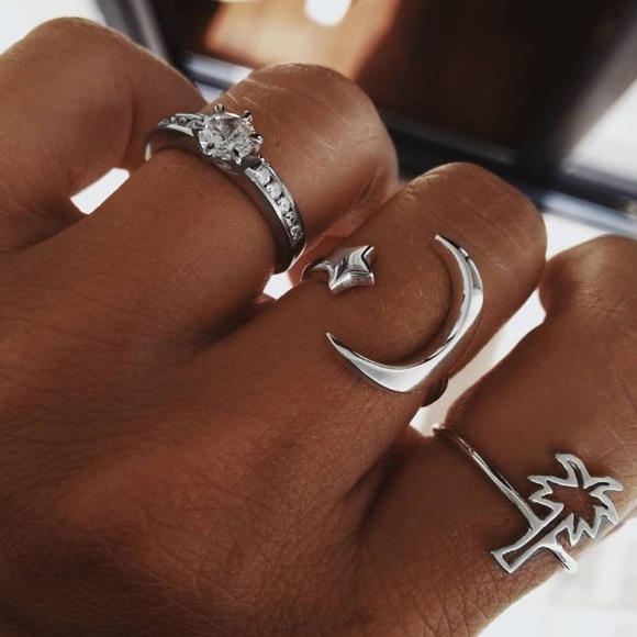 **AYITA* 3-Pc Silver Palm Tree Fashion Ring Set - Picture 1 of 6